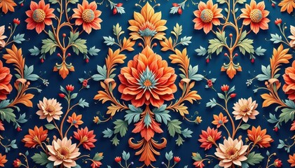 Intricate floral damask, elegant repeating design, royal, vintage, art