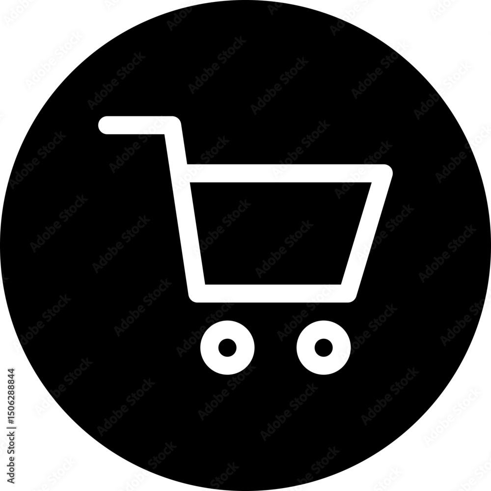 Poster shopping cart for mobile apps interface, cart vector icon, circular style isolated vector icon.