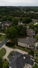 Aerial view of an upscale suburbs in USA shot vertical