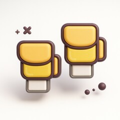 Two yellow and brown 3D boxing gloves on a white background. Perfect for sports websites, fitness blogs, and boxingrelated marketing materials.