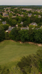 Aerial view of an upscale suburbs in USA shot vertical