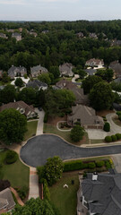 Aerial view of an upscale suburbs in USA shot vertical