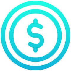 Money, Dollar Coin Vector Icon, Lineal Gradient Style Isolated Vector Icon. 