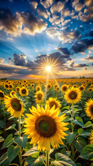 Obraz premium Bright Sunflower Field on a Sunny Summer Day
