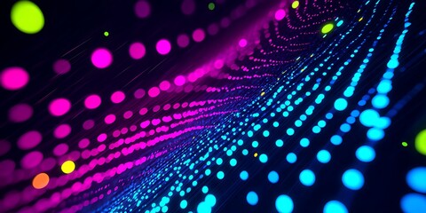 Obraz premium Neon dotted mesh with floating motion blur