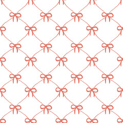 Naklejka premium Vector pattern of fabric, wallpaper, wrapping paper, mats and bed sheets. Continuous and repeatable. Designed with diamond cutouts, alternating with bows. Cute style.