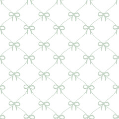 Vector pattern of fabric, wallpaper, wrapping paper, mats and bed sheets. Continuous and repeatable. Designed with diamond cutouts, alternating with bows. Cute style.