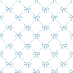 Vector pattern of fabric, wallpaper, wrapping paper, mats and bed sheets. Continuous and repeatable. Designed with diamond cutouts, alternating with bows. Cute style.