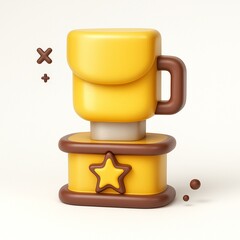 Yellow trophy with a star on a white background. Suitable for awards, recognition, achievements, success, competitions, contests, motivation, incentives.