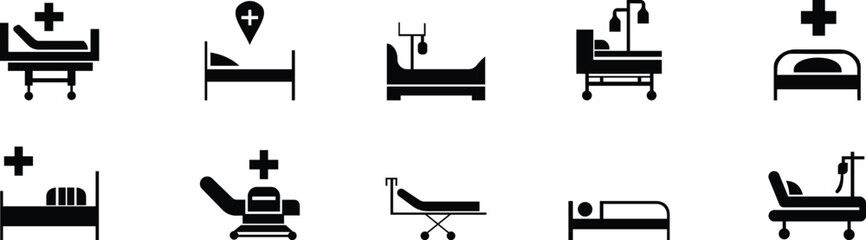 hospital bed icon set. Medicine concept. Vector can used for topics like healthcare, hospital, medical care recovery signs suitable for mobile app, website designs isolated on transparent background.