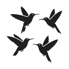 captures graceful hummingbirds mid-air, showcasing nature's elegance and synchronized beauty against a vibrant sky.