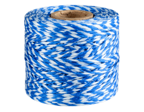 Blue striped cotton bakers twine spool isolated on transparent background