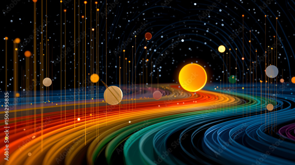 Poster cosmic symphony of colors: a breathtaking artistic rendering depicts a vibrant and surreal cosmos. a