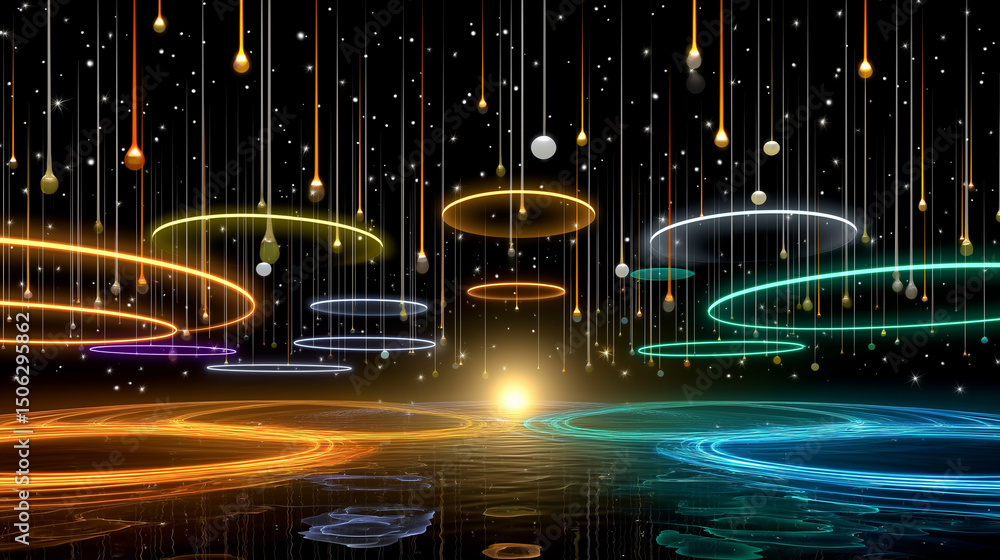 Poster abstract celestial lights: a mesmerizing, abstract display of celestial lights illuminate a futurist