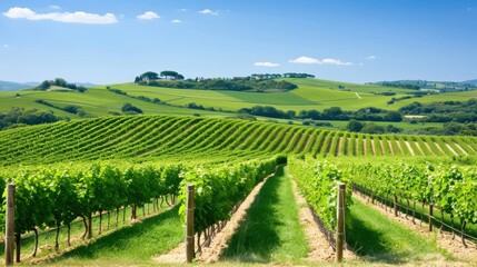Naklejka premium Tuscan Vineyard Landscape Under a Bright Sky