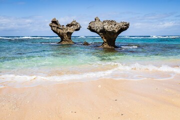 Heart Rock Formations at Kouri Island Shoreline, Okinawa, Japan