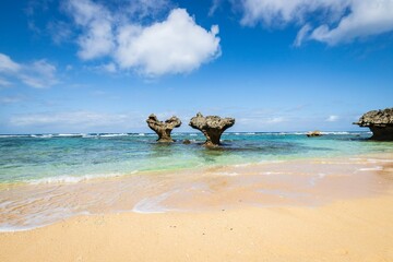 Heart Rock Formations at Kouri Island Shoreline, Okinawa, Japan