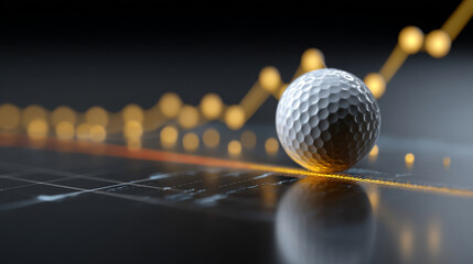 Golf ball rests on graph with glowing lines, symbolizing growth and success
