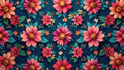 Intricate floral textile design, repeating motif , surface, bloom