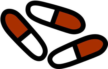 Red and white pills, medicine capsules icon