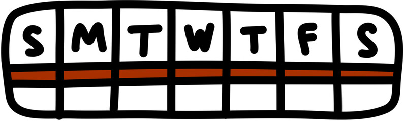 Hand-drawn weekly medicine organizer box with days of the week abbreviations