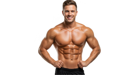 Isolated Muscular Bodybuilder with Sixpack Abs in Transparent PNG