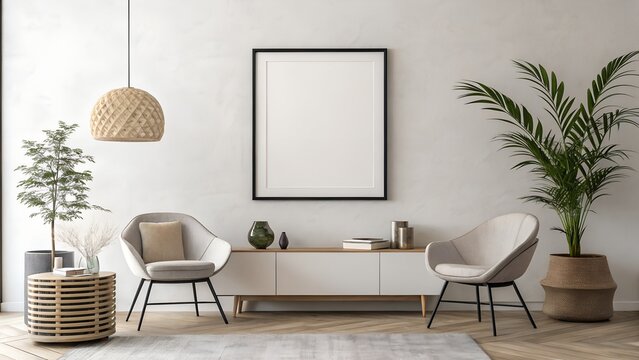Empty Wall-Mounted Frame in Modern Interior Centered