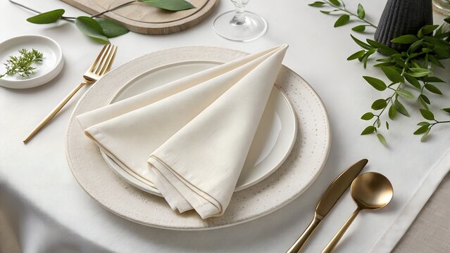 Flat Lay of Plain Cloth Napkin Folded Neatly on Table