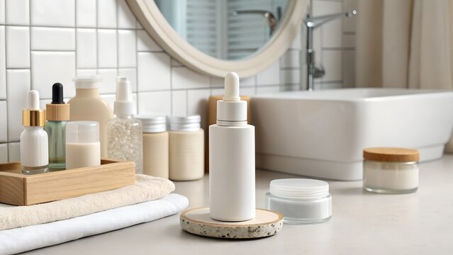 Plain Cosmetic Dropper Bottle Unbranded in Bathroom