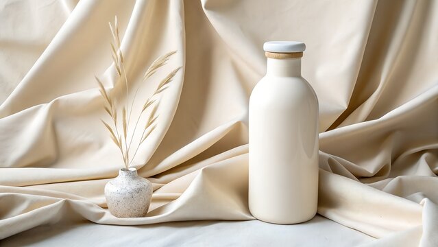 White Ceramic Bottle Without Label on Soft Background