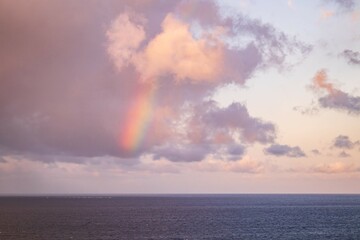 Pastel Rainbow Over Tranquil Ocean Horizon, Okinawa, Japan