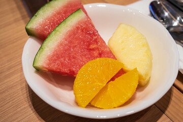Fresh Fruit Bowl with Watermelon, Orange, and Pineapple