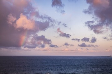 Pastel Rainbow Over Tranquil Ocean Horizon, Okinawa, Japan