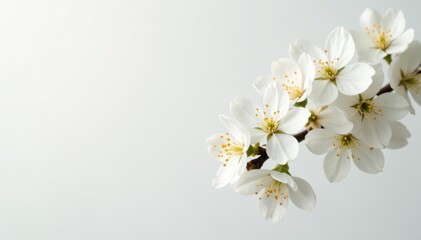 Obraz premium Delicate white blossoms against pure white backdrop, white, summer, spring