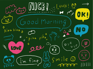 手描きイラストセット　落書き　黒板アート　チョーク