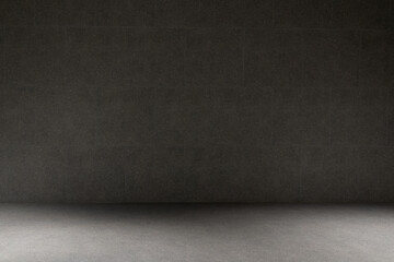 Dark textured empty studio room background. dark concrete wall and floor background, three dimensional room for mock up or product display.