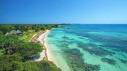 Tropical Beach Paradise Aerial View with Turquoise Water and White Sand