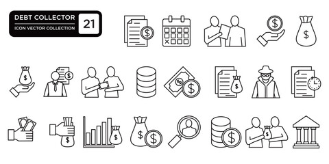 Debt collector icon collection, editable and resizable vector icon template