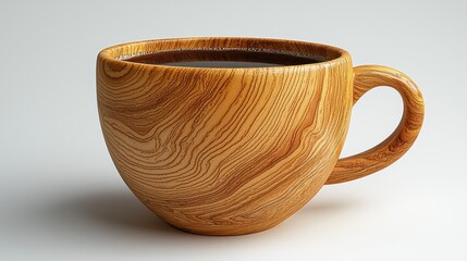 Coffee in Wooden Cup Featuring Unique Grain Pattern on a White Background