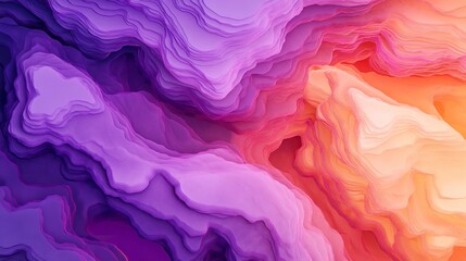 Fototapeta premium Abstract Purple Topographic Gradient Background with Wavy Contour Lines in 3D Style