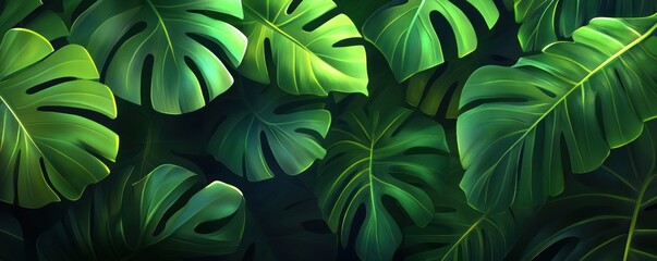 Fototapeta premium Lush Tropical Monstera Leaves Background
