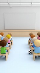 Cartoon Children in Classroom Setting Facing Whiteboard