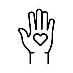 Obraz premium Raised Hand with Heart Icon Representing Help, Care, and Volunteer Support