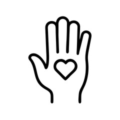 Obraz premium Raised Hand with Heart Icon Representing Help, Care, and Volunteer Support