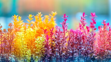 Vibrant Aquarium Plants with Yellow and Pink Hues for Decoration