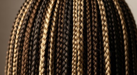 Close-up of multicolored synthetic braids showing texture and pattern