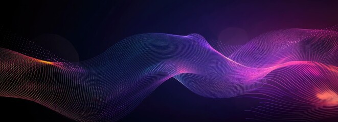 Abstract flowing lines of vibrant colors, dotted and connected, creating a dynamic wave pattern on a dark background