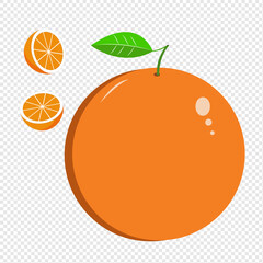 Orange fruit with leaves, halves and slices