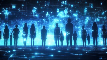 Global Network of People: Digital Connections and Human Silhouettes