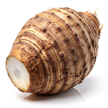 Fresh organic taro root vegetable isolated white background